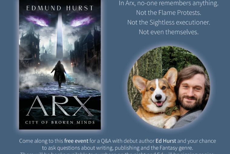 Poster showing details for the launch event of Edmund Hurst's 