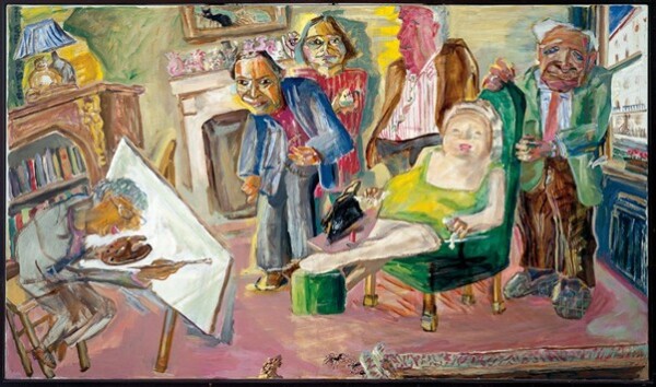 A painting of Timothy Hyman RA painting his sister, two brothers, mother and father